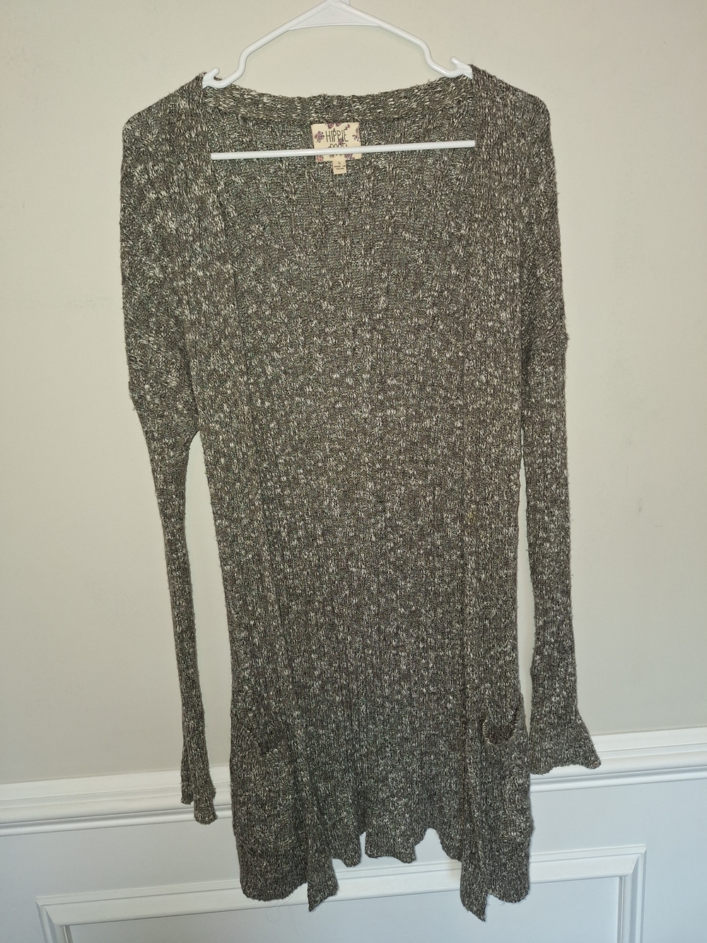 Hippie Rose Olive Marled Open-Front Cardigan